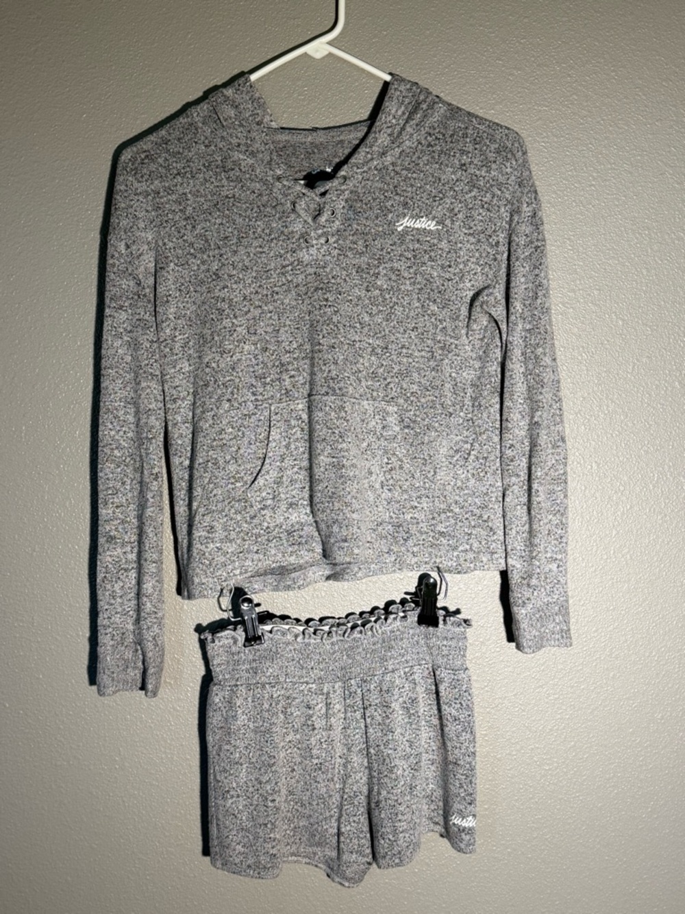 Justice Heather Gray Lace-Up Hoodie and Matching Pajama set